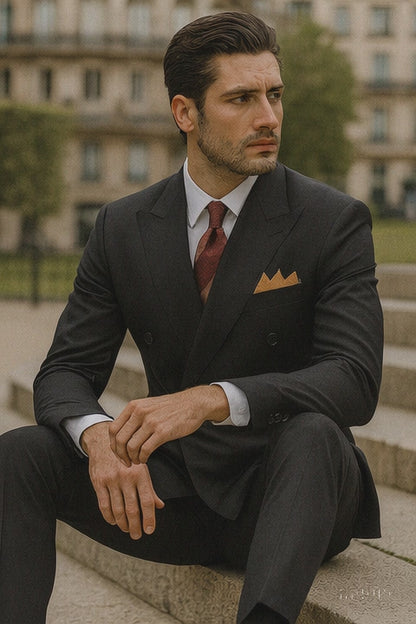 Mens Premium Black Double Breasted Poplin Classic Suit