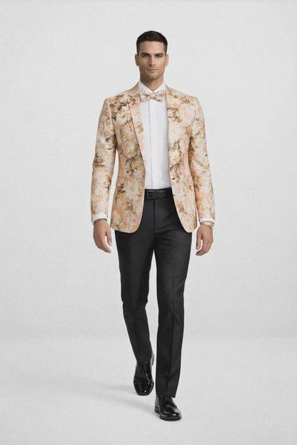 Mens Paisley Shawl Prom Tuxedo Blazer in Peach