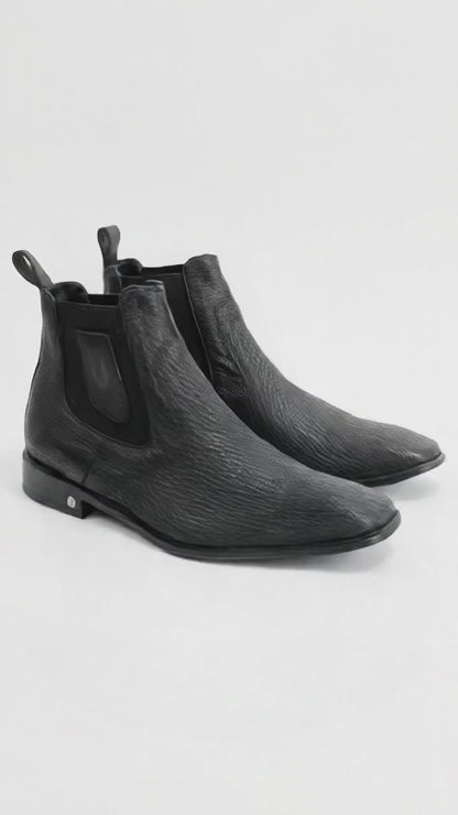 Men’s Shark Skin Cowboy Boots – Black Exotic Leather Western Chelsea Ankle Boots by Vestigium