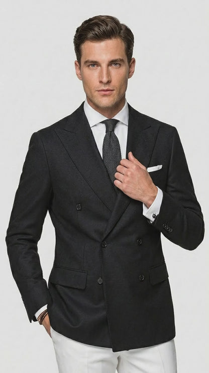 Men’s Black Double Breasted Blazer, Formal Wedding Business Casual Sport Coat Jacket