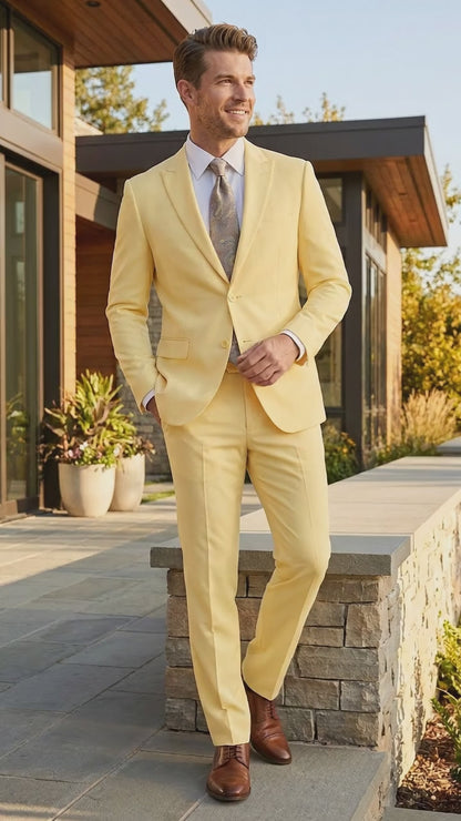 Men’s Pale Yellow 2 Piece Suit, Formal Dress Suit for Weddings, Prom, Parties, Summer Events, and Special Occasions By Vitali