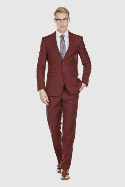 Mens Skinny Slim Suit Burgundy