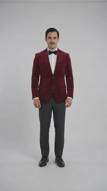 Men’s Gomez Addams Inspired Costume, Burgundy Velvet Blazer with Black Pants Formal Party Outfit Combo