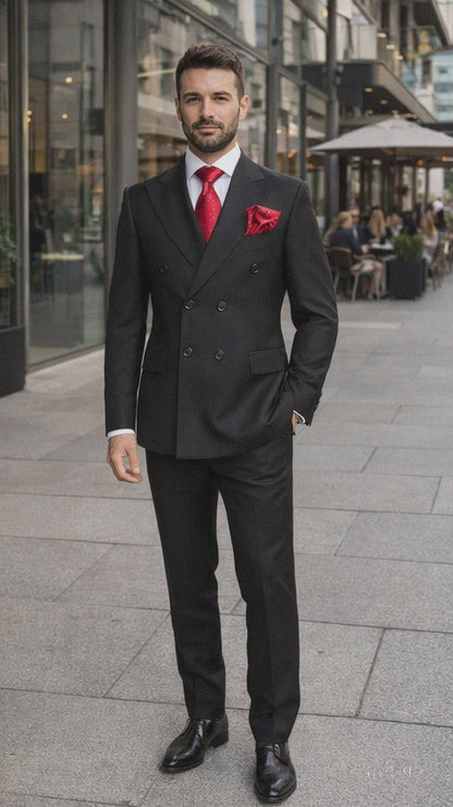 Rossiman Mens Formal Black Slim Fit Suit 3-Piece with Stylish Vest & Trousers