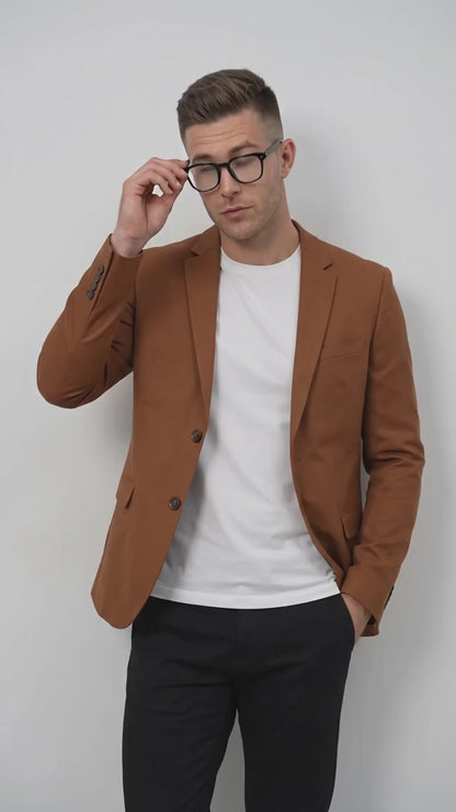 Men’s Dark Burnt Orange 2-Button Blazer – Modern Sport Coat for Wedding, Business and Casual Wear