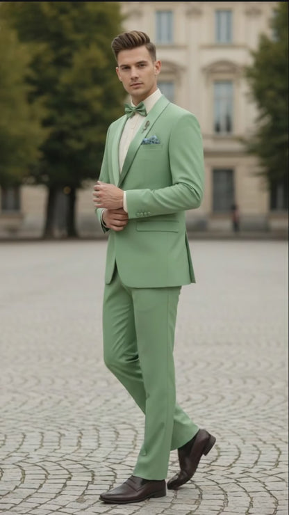 Mens Mint Green Tuxedo  2-Piece Formal Suit with Satin Shawl Lapel and Matching Bow Tie in  Sage Green