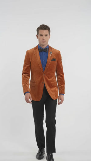 Men’s Burnt Orange Velvet Blazer – Kingsman Golden Bee Inspired Luxury Dinner Jacket