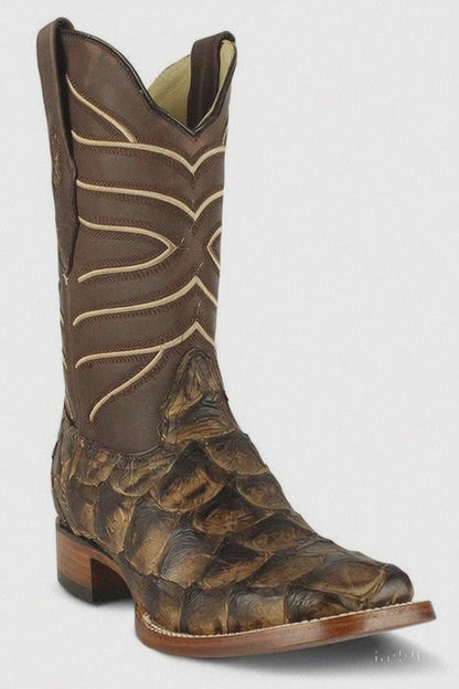 Botas de Pescado Pirarucu Original en Horma Rodeo Cuadrada