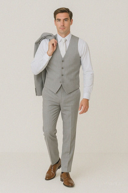 Mens Designer 2 Button Peak Lapel Grenada Prom Tuxedo Suit in Light Grey