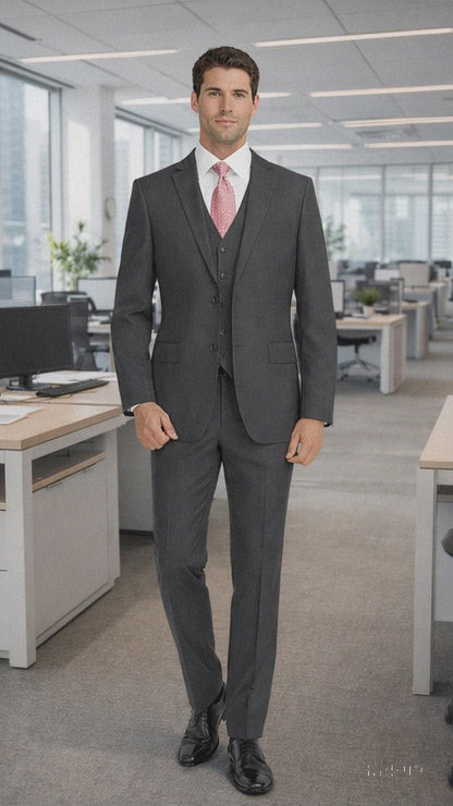 Mens Charcoal Tiglio Suit – Classic 3 Piece Dark Grey Suit for Business, Wedding and Formal Wear