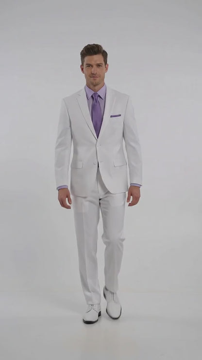 Men’s White Two-Button Poplin Suit – Modern Wedding, Prom and Formal Suit