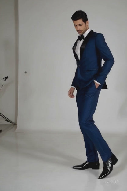 Mens Slim Fit 1 Button Shawl Prom Tuxedo in Royal Blue - Mens Slim Fitted Tuxedo