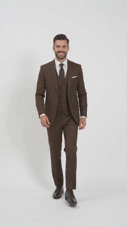 Men’s Chocolate Brown One Button Tuxedo Suit, Formal Groom Wedding Prom Dinner Suit