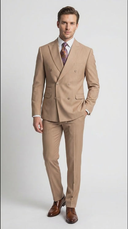 Vitali Tan Double Breasted Suit – Men’s 2 Piece Formal Suit for Wedding, Business and Special Events khaki beige color