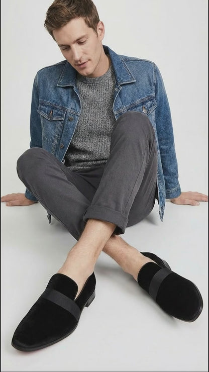 Men's Black Tuxedo Dress Velvet Loafers | Formal Slip-On Shoes for Wedding, Prom & Black Tie Events