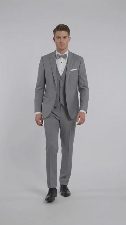 Men’s Light Grey Wedding Tuxedo Suit, Designer Formal Prom Groom Suit with Satin Trim