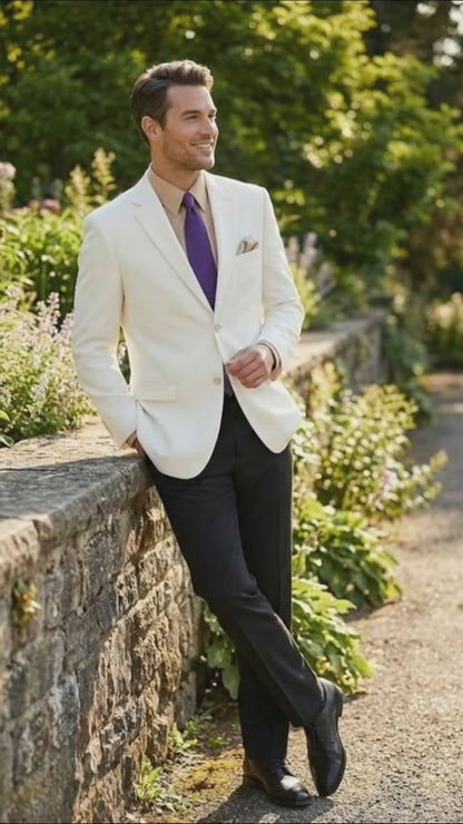 Men’s White Blazer Jacket – Classic Fit Formal Sport Coat with Gold Buttons