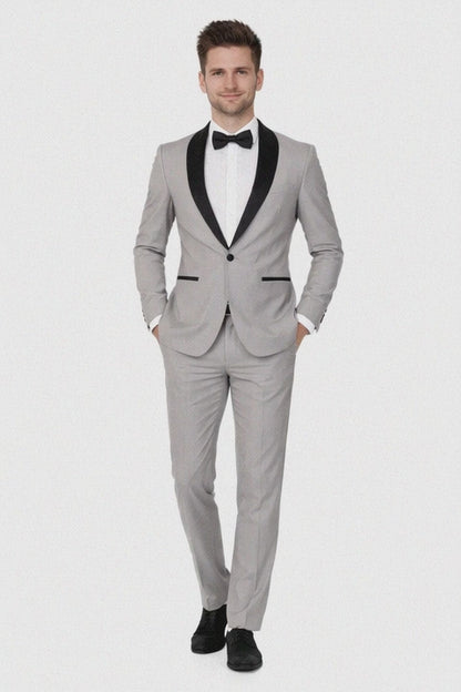 Mens Slim Fit 1 Button Shawl Tuxedo in Light Grey - Mens Slim Fitted Tuxedo