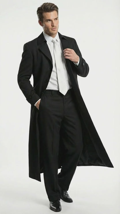 Men's Maxi  Black Full Length Zoot Suit – Vintage Gangster Style Long Coat Formal Suit