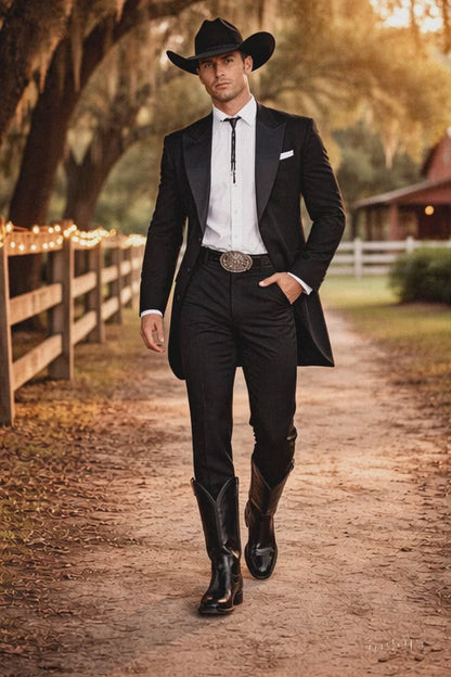 Men's Western Cowboy Tail Tuxedo in Black