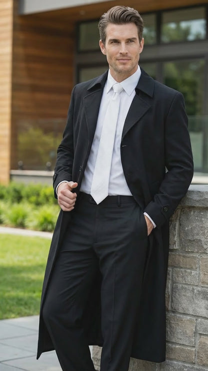 Men's Maxi  Black Full Length Zoot Suit – Vintage Gangster Style Long Coat Formal Suit