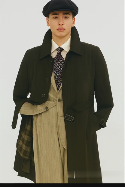 All Weather Men's Dress Coat Belted Rain Coats ~ Long full Maxi length Trench Coats Black Long Style