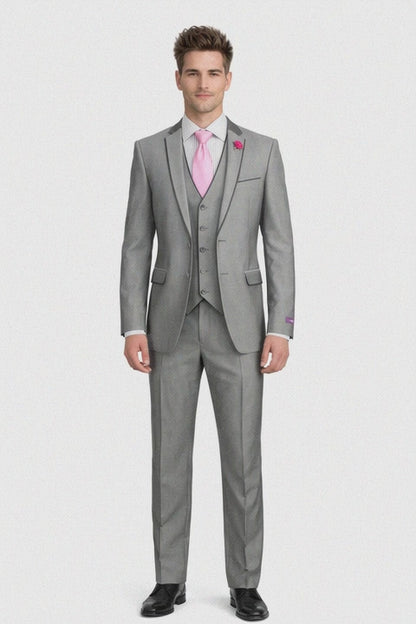 Mens Ultra Slim Fit Sharkskin Tuxedo with Satin Trim in Grey - Mens Slim Fitted Tuxedo