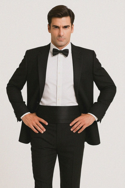 Mens Traditional 2 Button Polyester Tuxedo in Black