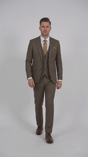 Men's Great Gatsby Brown Checker Plaid Texture 3-Piece Suit – Classic Fit Business, Wedding & Formal Suit Set - Victorian style 1920s