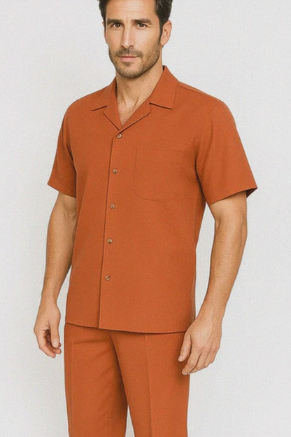 Mens Walking Suit in Color papaya leisure suit casual Matching Shirt and Pants $99