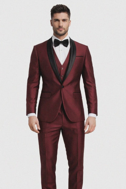 Classic Burgundy Shawl Lapel Tuxedo  Versailles Mens 3-Piece Suit