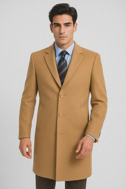 Men's Camel Wool & Cashmere Overcoat  Classic Full Length Topcoat