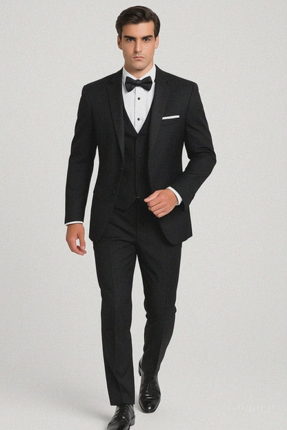 Mens Designer Parker Classic Wool Tuxedo in Black