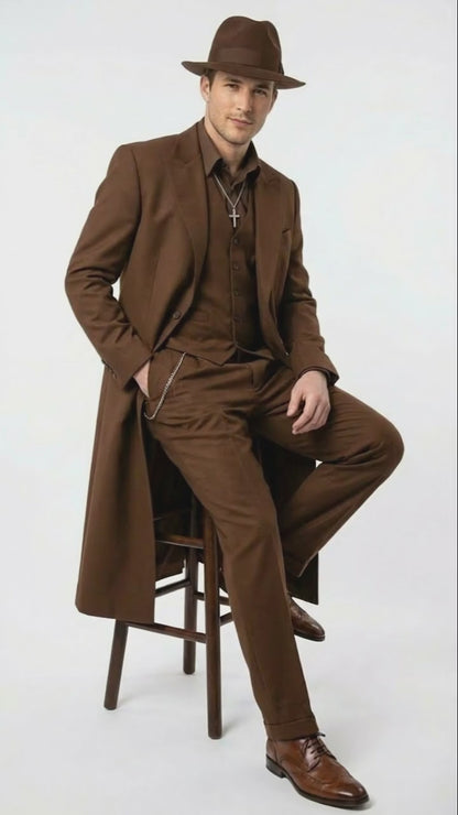 Mens Brown 1920s Zoot Suit  Long Gangster Mafia Suit Vintage Three-Piece Costume Set Pachuco Style