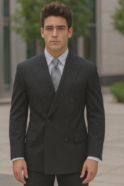 Mens Steve Harvey Brand Suit Double Breasted in Color Black Modern Fit