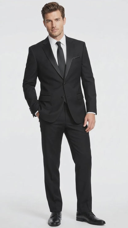 Men’s Classic Black Tuxedo Suit, 2 Button Wedding Prom Formal Suit