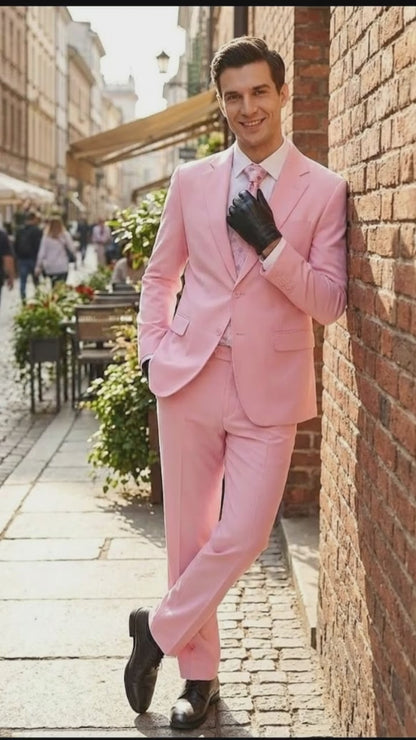 Men's Pink Two Piece Suit - Classic Fit Formal Jacket and Tailored Pants