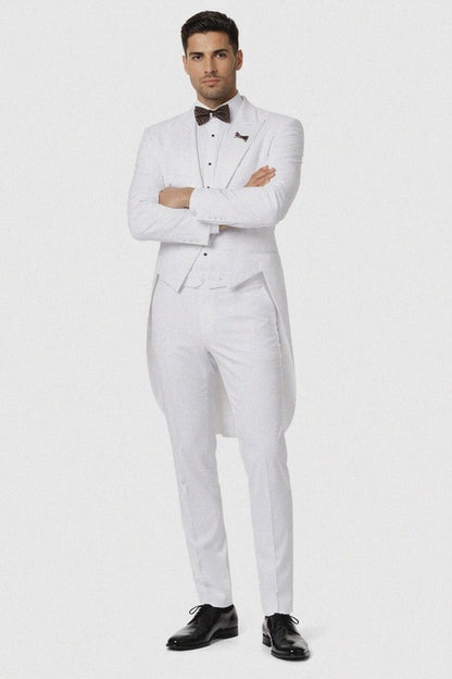 Mens Classic Microfiber Tail Tuxedo in White