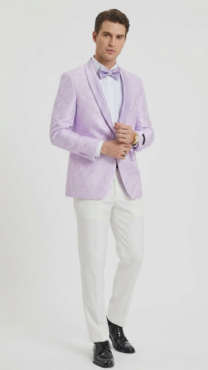 Men’s Lavender Paisley Prom Tuxedo Jacket, Lavender Wedding Formal Blazer