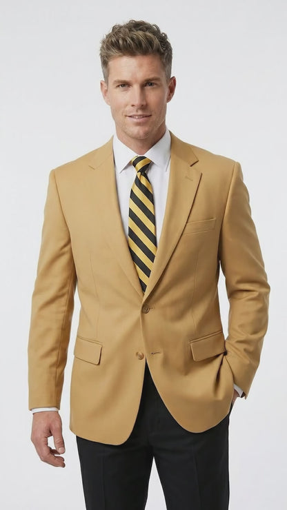Men’s Camel Blazer, Classic Two Button Business Casual Wedding Summer Sport Coat Jacket in Khaki Bronze Color Modern Fit