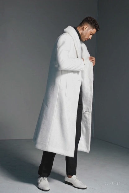 Mens Overcoat With Fur Collar - Off-White Topcoat