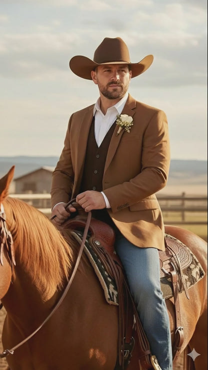 Mens Rust Copper Brown Western Blazer  Cowboy Style Classic Tailored Jacket for Weddings, Rodeos and Country Events