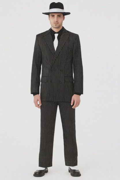 Classic Gangster Jet Black And White Pinstripe Double Breasted Suits Fashion Suits