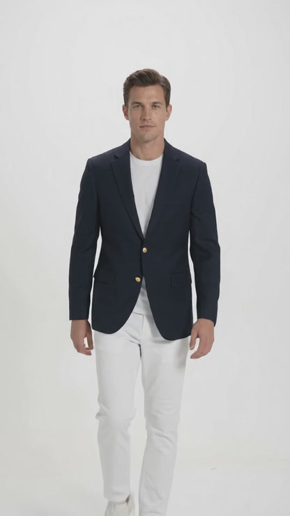 Men’s Navy Blue Club Blazer with Gold Buttons – Ted Lasso Inspired Classic Sport Coat