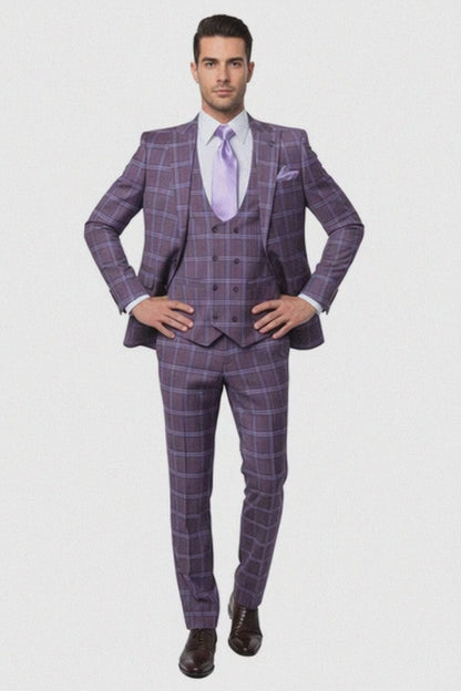 Rossi Man MAX RM1834 Slim Fit 3-Piece Suit Elegant Purple Formalwear for Men