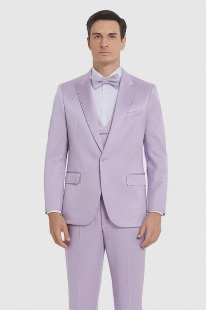 Tazzio Men's Lavender Satin 3 Piece Slim Fit Suit with Peak Lapel  Elegant Formalwear