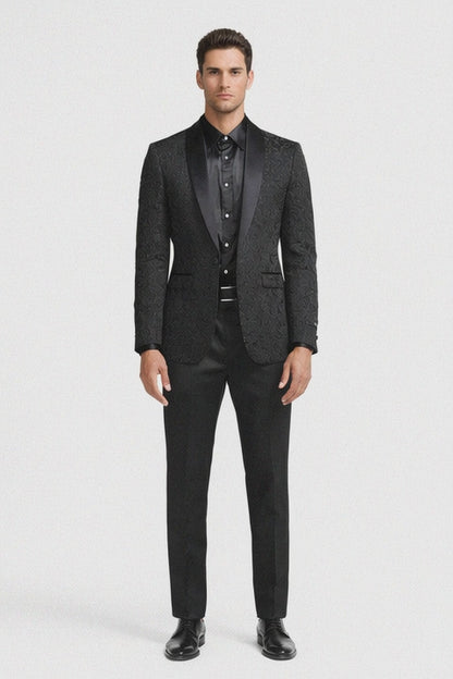 Black Tuxedo - Mens Wedding Suit Tonal Paisley - Black Blazer Only