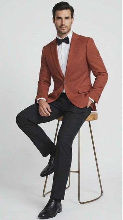 Mens Brick Copper Rust Color  Blazer  Slim Fit Formal and Party Wear Jacket in Burnt Orange Sport Coat