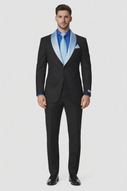 Men’s Modern Fit Black Suit with Designer Shawl Lapel – Wedding & Evening Tuxedo