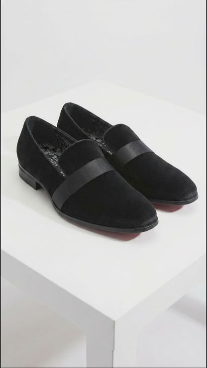Men's Black Tuxedo Dress Velvet Loafers | Formal Slip-On Shoes for Wedding, Prom & Black Tie Events